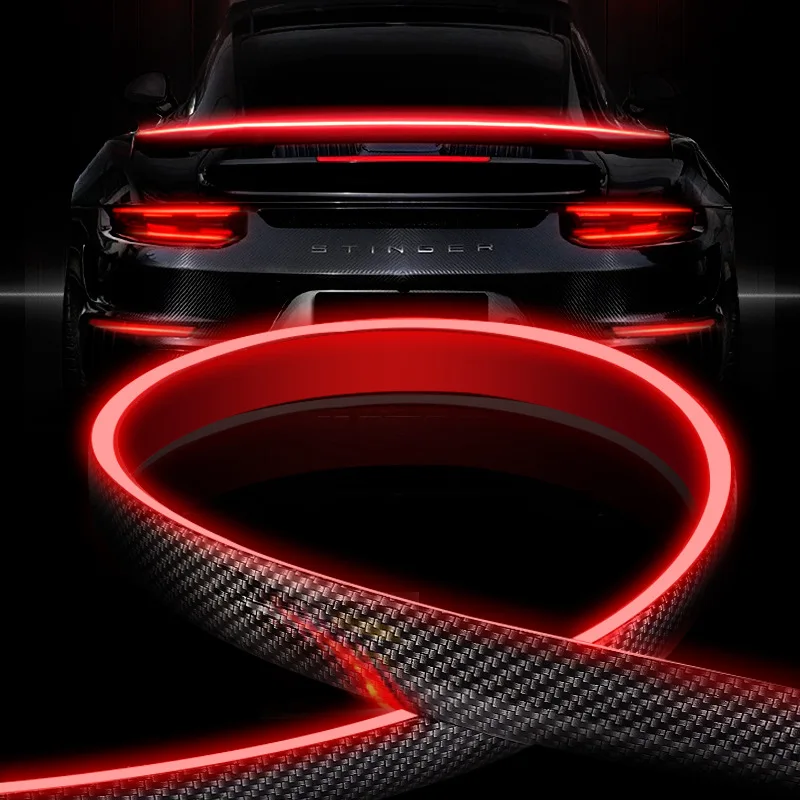 12mユニバーサルカースポイラーledリアウィングライトストリップ、アウディ、ゴルフ、トヨタ、bmw用drlランプ付きエクステリアトランクテールリップブレーキターンライト