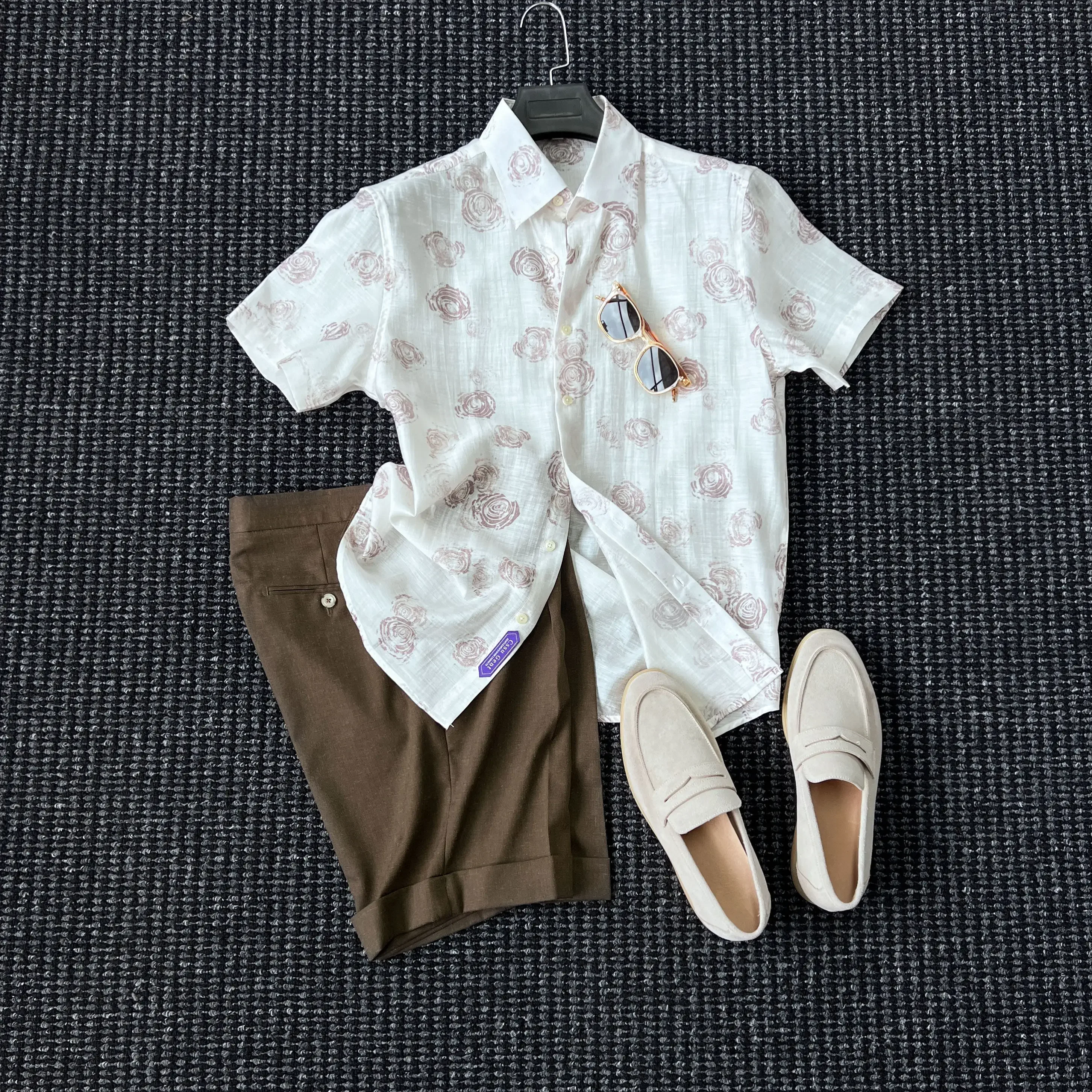 Summer high-end acetate short-sleeved shirt men's gentleman's elegant high-end anti-wrinkle micro-transparent shirt