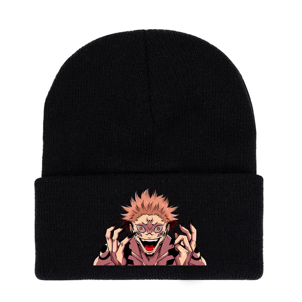 Anime Figure Cosplay Caps Cartoon Gojo Satoru Toy Boys Girl Elastic Black Knitted Winter Warm Hats