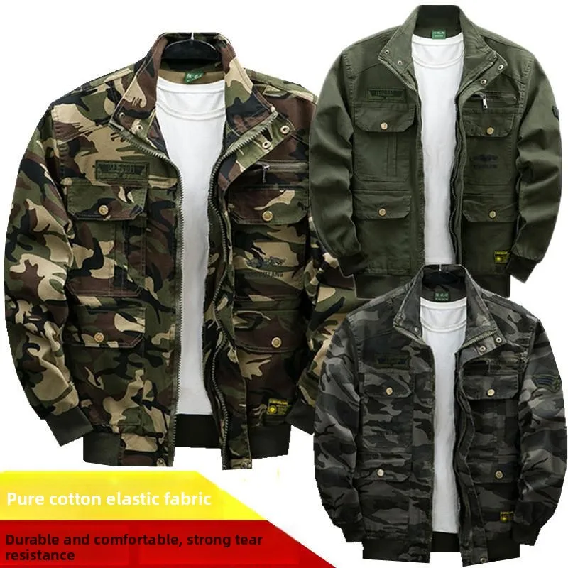 

Men's Casual Camouflage Jaet Outerwear Pure Cotton Elastic Workwear Top Quali Brand Long Sve Autumn Faion Work Clothes