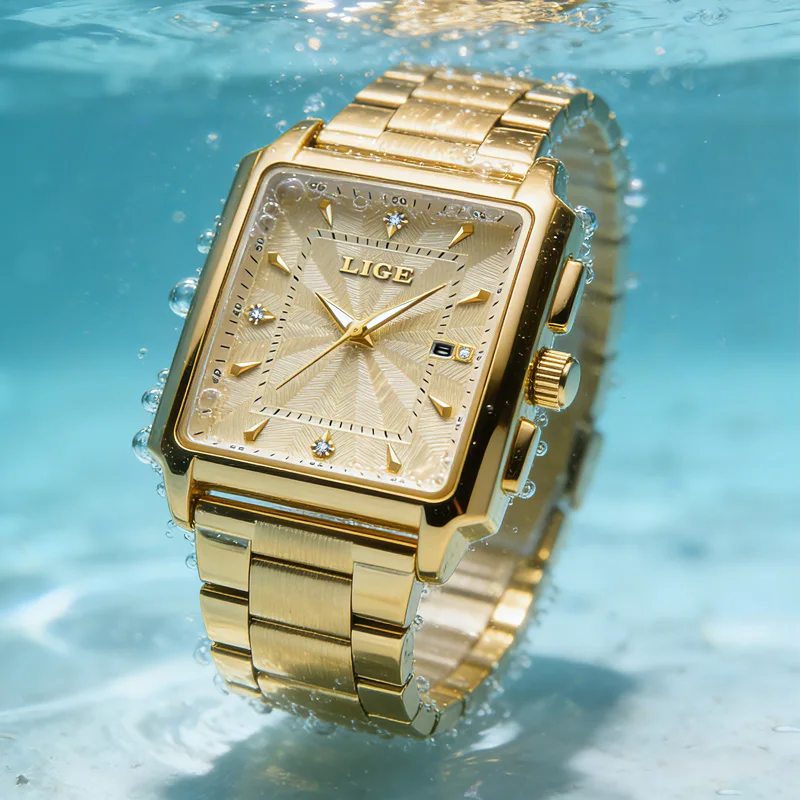 LIGE الفاخرة العسكرية رجل ساعة اليد مربع كوارتز ساعة رجالية مقاوم للماء مضيئة الفولاذ المقاوم للصدأ ساعات رجالية ذكر Reloj + صندوق