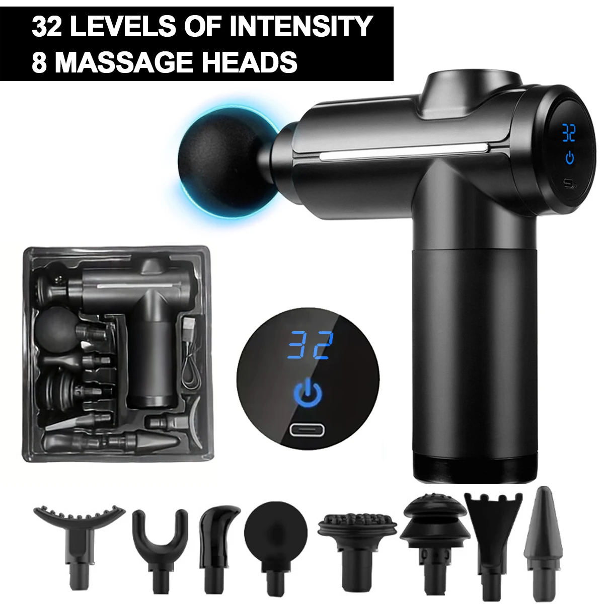 

Upgraded 32 Speed Digitally Adjustable Fascia Massage Gun for Fitness Deep Muscle Relaxation Professional Home Massage Equipment