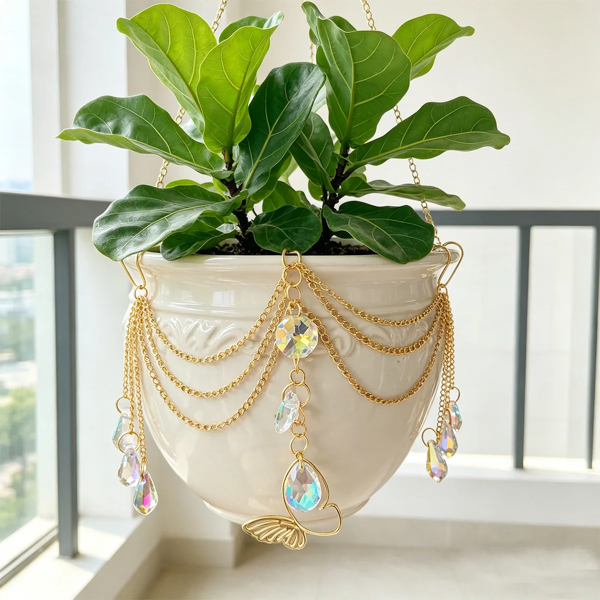 1Pc Crystal Hanging Ornament, Flower Pot Hanging Decoration, Flower Pot Sun Catcher, Sunlight Catcher, Crystal Hanging Ornament Flower Pot Chain, Bohemian Style Flower Pot Decoration, Suitable for Decorating Indoor Flower Pots, Adding an Artistic Touch to the Home Environment.