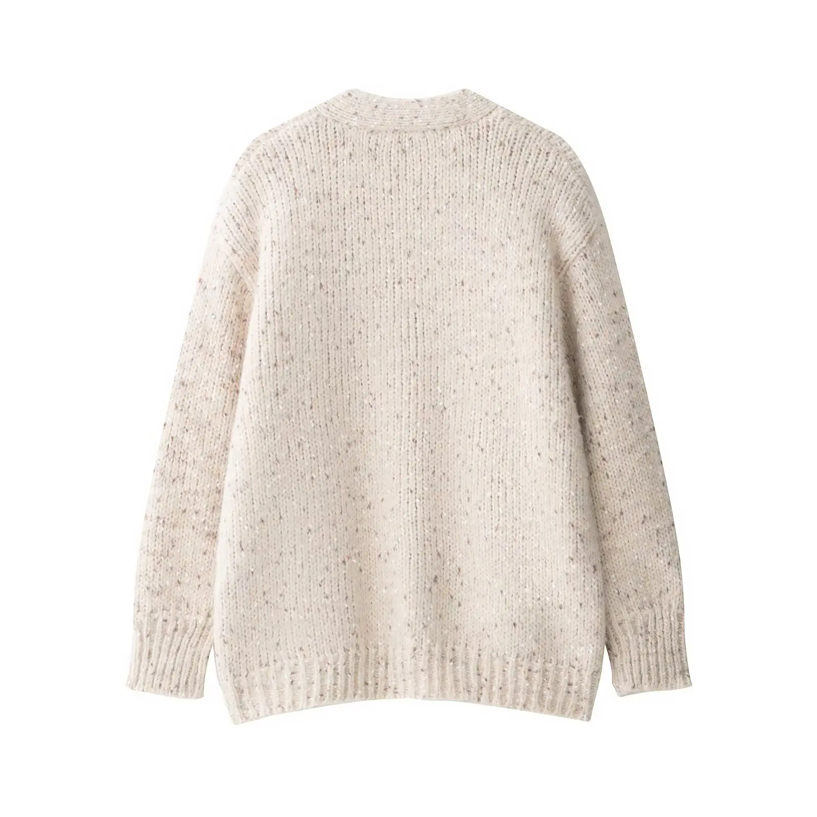 Nowa damska odzież 2025, styl europejski i amerykański, modna dzianinowa luźna kurtka z dekoltem w serek, długim rękawem i drobnymi kropkami.