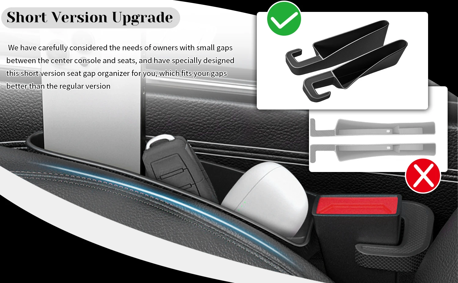 Verbesserte Kurze Autositz-Lückenfüller-Box mit Handy-Ladekabelöffnung, Auto-Sitzspalt-Organizer, Aufbewahrungsbox für Autositzlücken – Detail 6