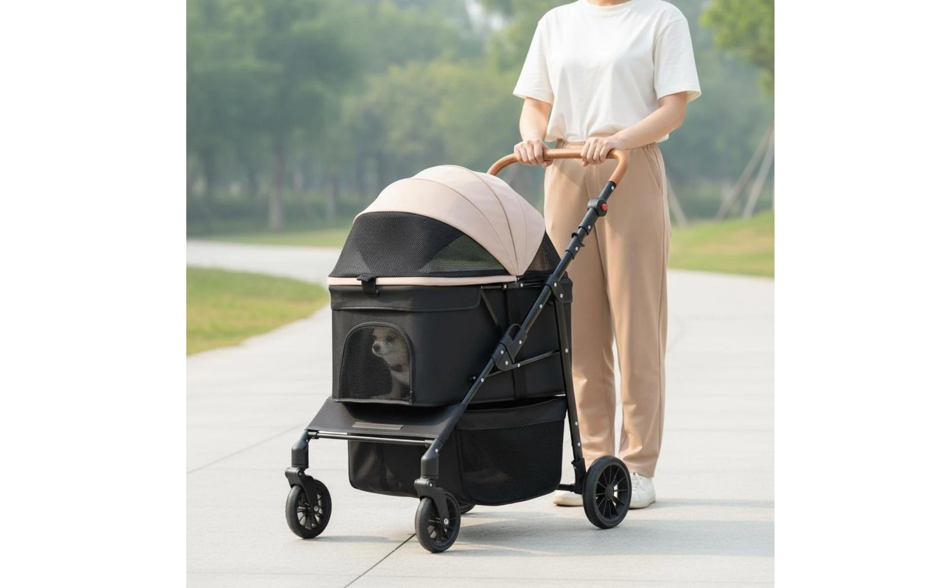 Foldable Pet Stroller Adjustable Handle Foldable Dog Stroller Large Dog Wagon Easy to Clean Pet 360-Degree rotation° Swivel