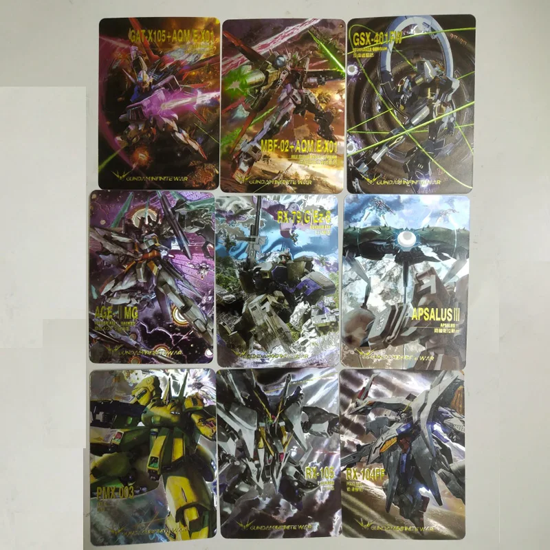 Gundam guerra infinita cartões flash coleção completa 1-8 volumes diy folha holográfica cartões de negociação presente para edição de colecionador