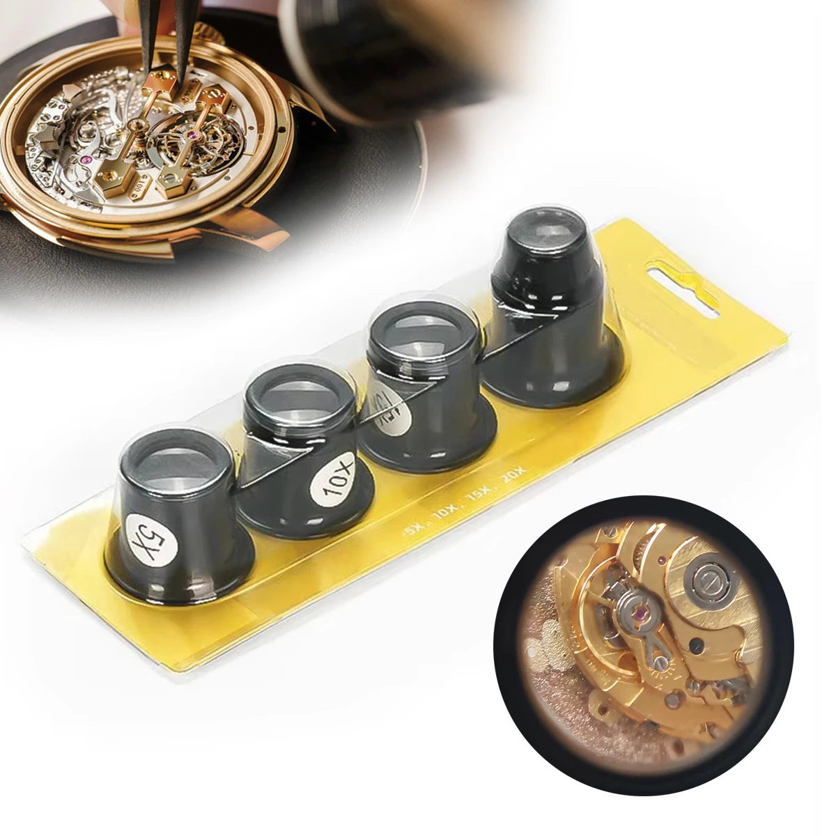 Watch Repair Magnifying Glass Goggles 5X 10X 15X 20X, Head Magnifier Glasses Tool Set for Watchmaker Jewelry Repair, 4PCS Kit