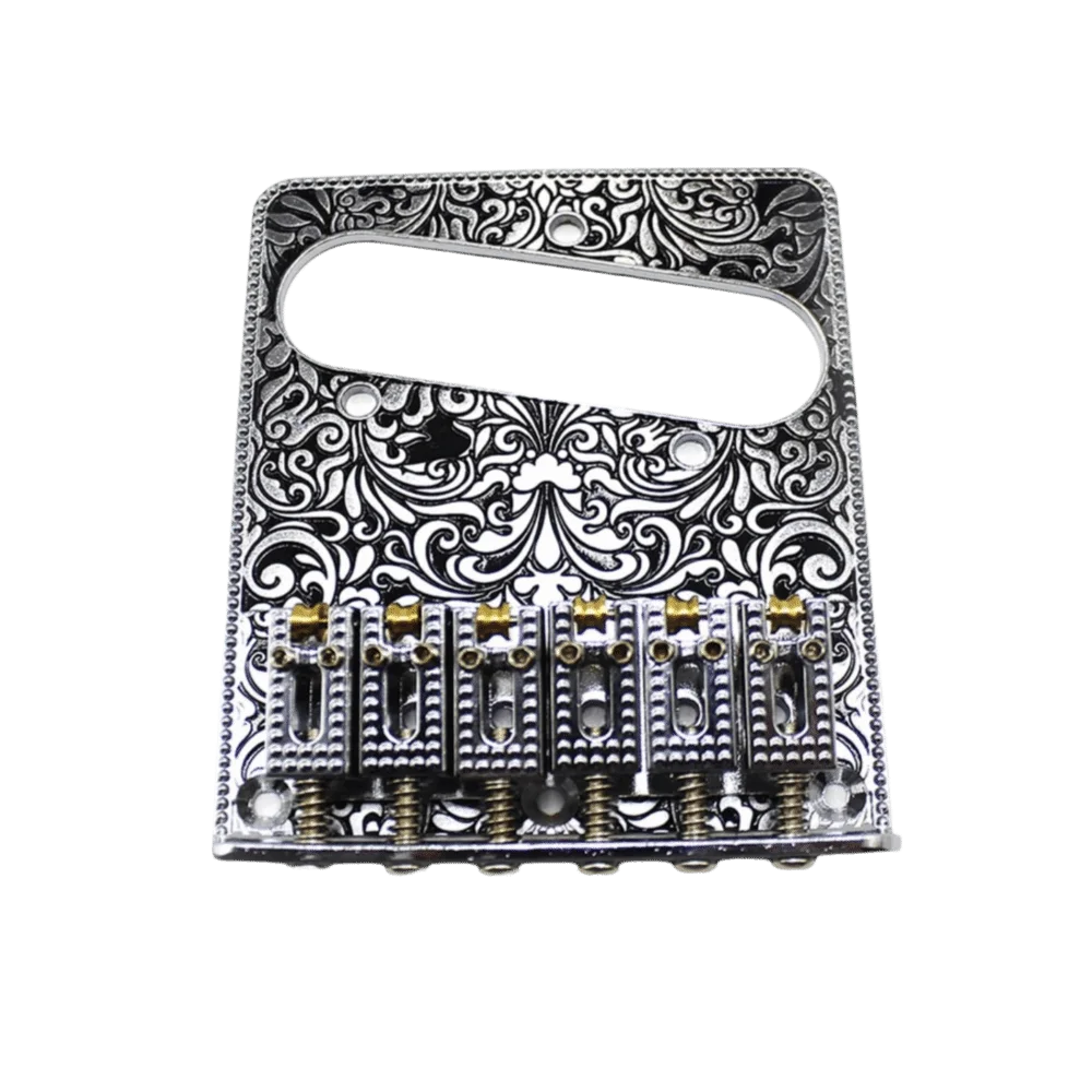 Zinc Alloy For Telecaster Bridge Control Plate Engraved Pattern 6 String Guitar Saddles Bridge Silver Color Guitar Bridge