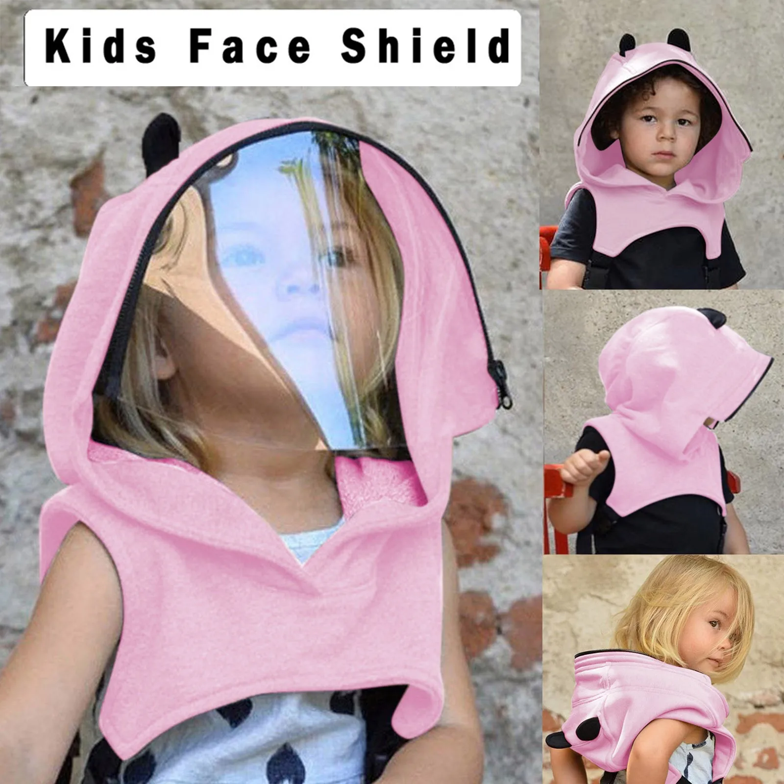 Cute Face Kids Shield Outdoor Bunny Ear Hoodie Toddler Protective Cover Breathable Transparent Visor Sleeveless Fashion Cape T1