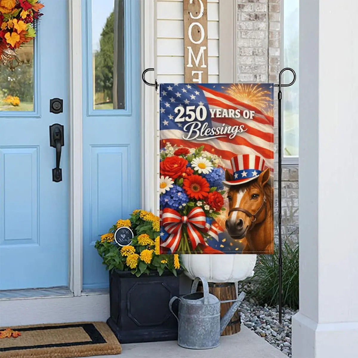 Blessings 250 Years America Garden Flag 12x18Inch,250 Anniversary USA Flag,Patriotic Horse Independence Day Outdoor Yard Por PPZ