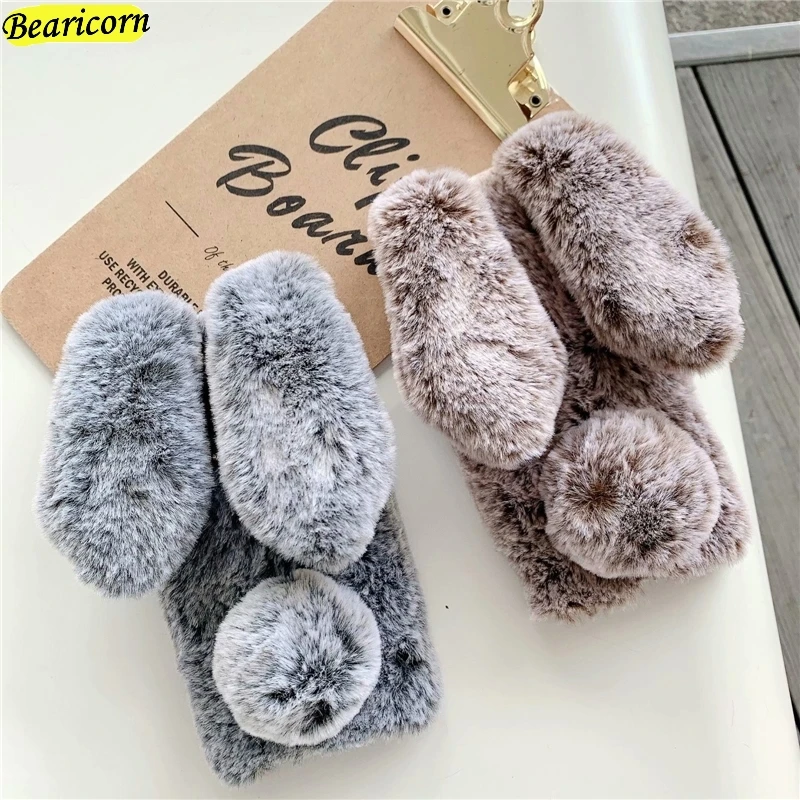 3D Plush Case For Samsung Galaxy A3 A5 A6 A7 A8 A9 J1 J2 J3 J4 J5 J6 J7 J8 Plus Prime Pro Core 2017 2018  Furry Rabbit Fur Cover