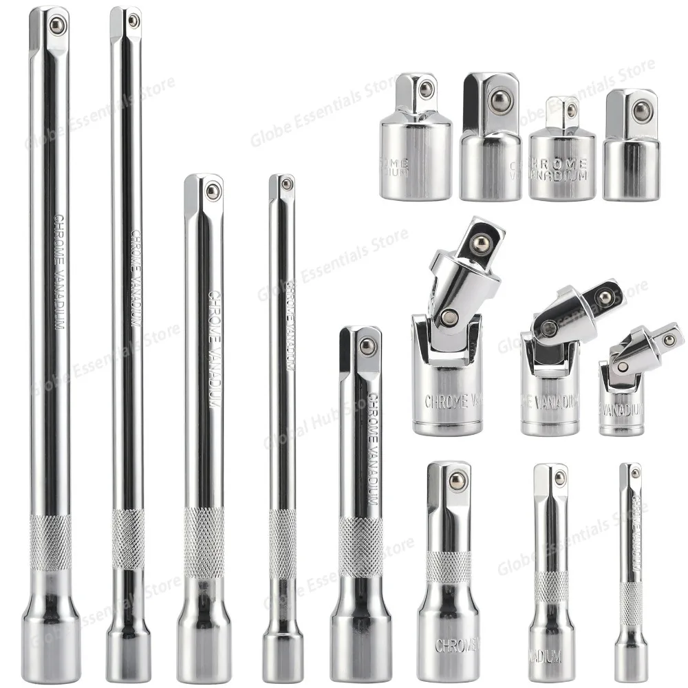 

15PCS Socket Extension Bar Set - 1/2" & 3/8" Drive Ratchet Wrench Extensions for Electric and Manual Wrenches