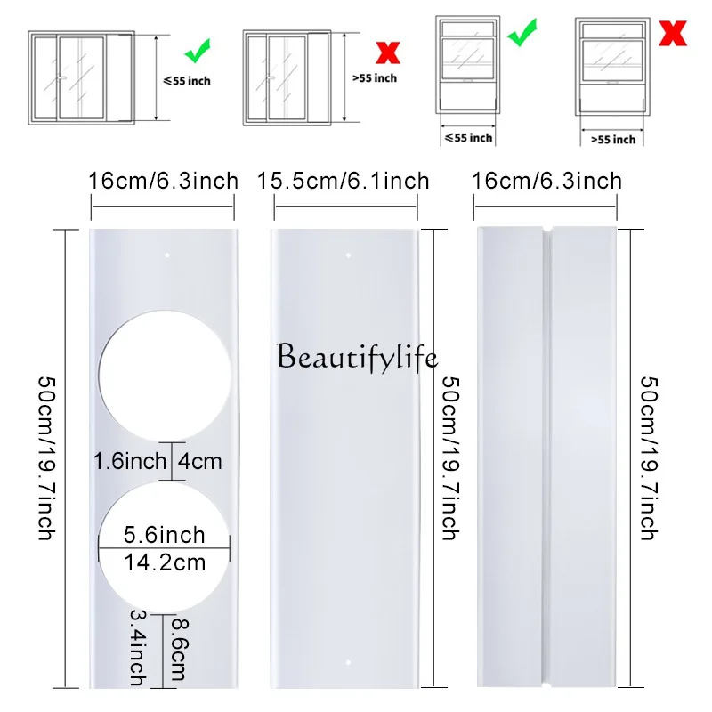 Mobile air conditioner telescopic window push-pull seal double hole windshield set accessories circular interface