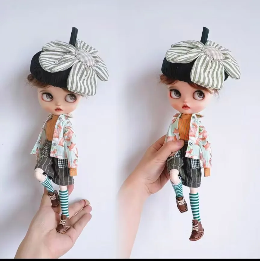 4pcs rural style 2025 Blythe/Landoudou Striped shirt +fox shirt/shorts/socks  (Fit for Lulu,ymy24,Ob22,24,26,zone, Jenny)