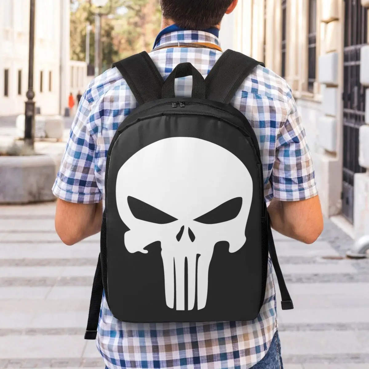 Custom Punisher Skeleton Backpacks for Women Men College School Student Bookbag Fits 15 Inch Laptop Skull Bags