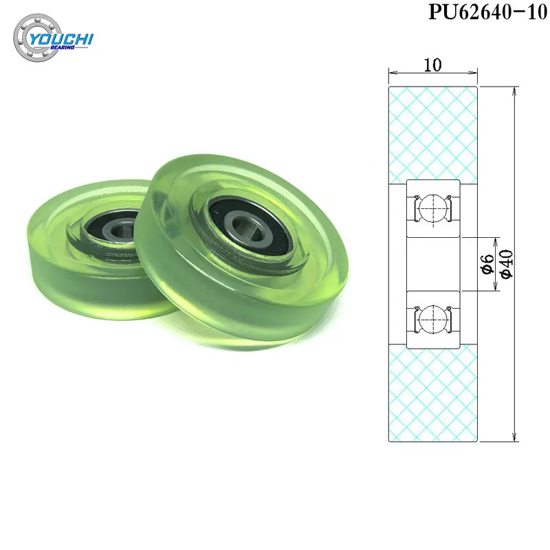 

5pcs 6x40x10 PU Coated Roller With 626RS Bearing PU62640-10 40mm Diameter 6mm Bore Polyurethane Flat Guide Wheel Pulley 6*40*10