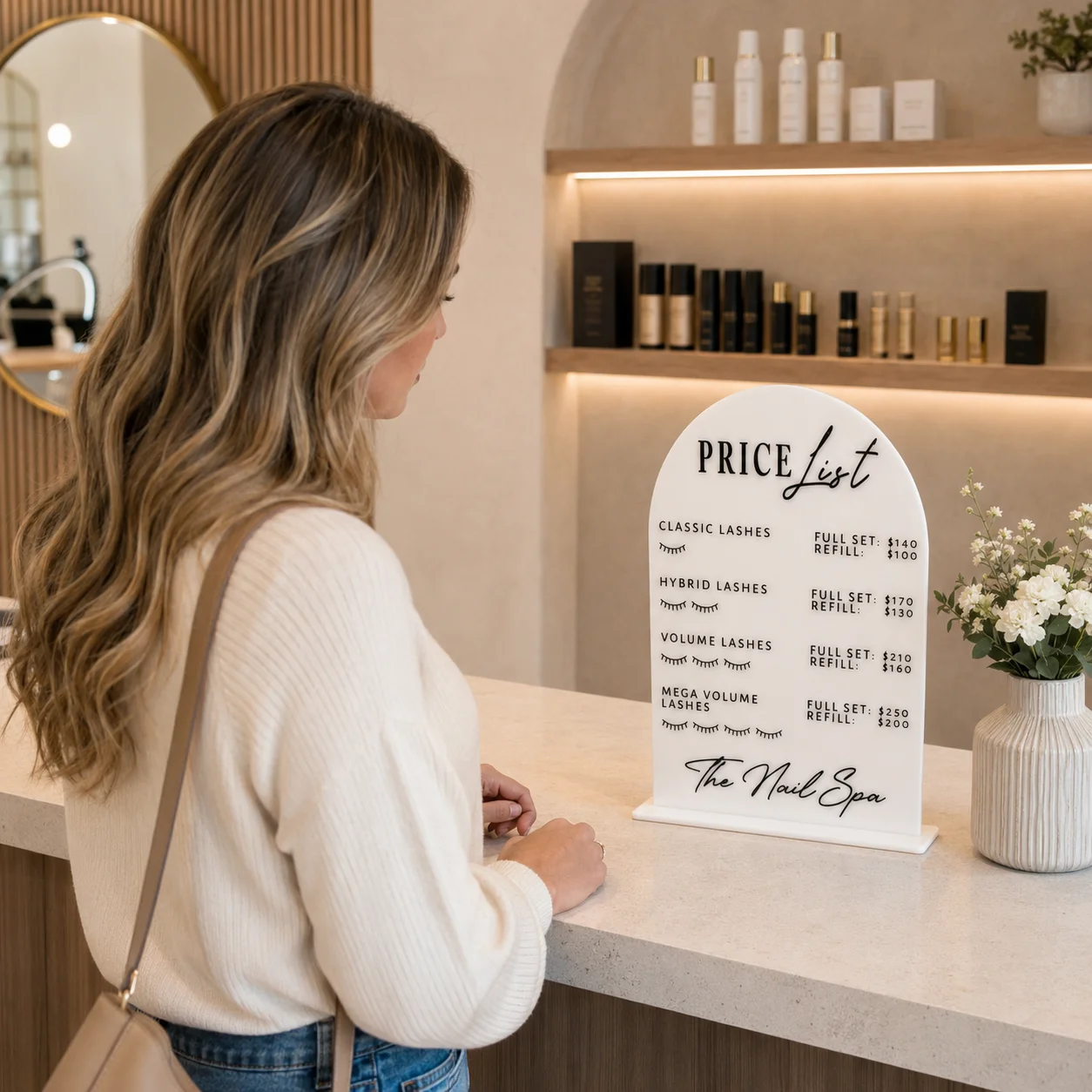 Personalized Business Menu Sign Arch‑Shaped Custom Acrylic Price List Plaque Countertop Display Board for Hairdresser Lash Shops