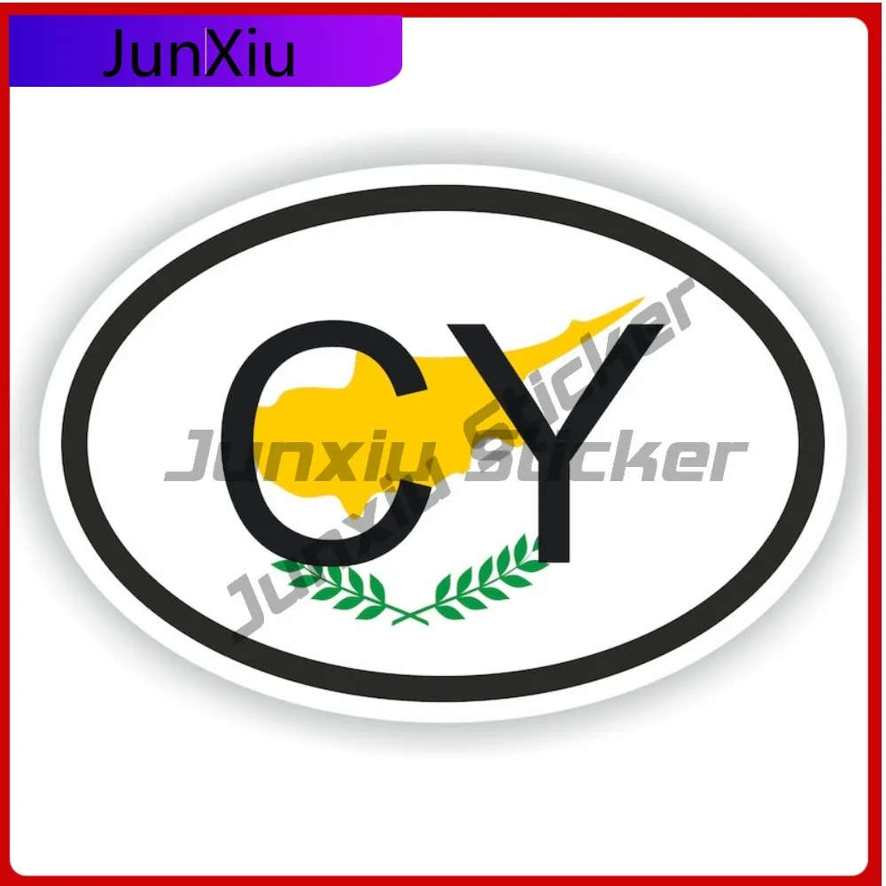 Cyprus Oval Country Code Cy Flag National Emblem With White Border Vinyl Decals V125 Suv Car Cover Waterproof Outdoor Accessorie