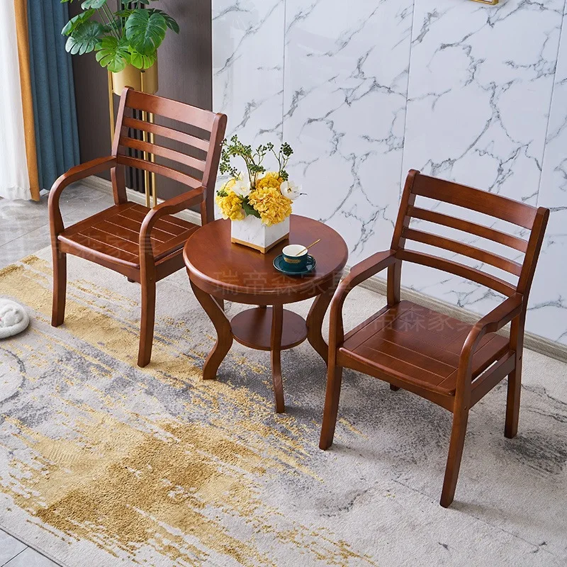 HYS solid wood small coffee table chair three-piece Nordic bedroom one round table with two chairs balcony table and chairs