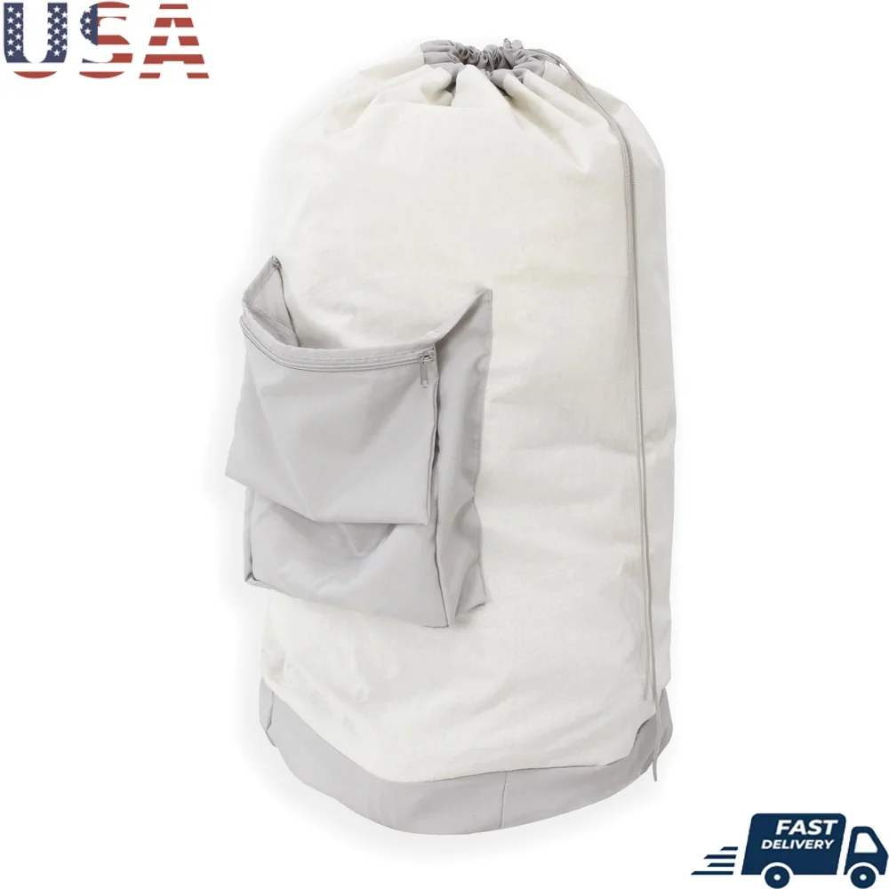 

Laundry Canvas Bag with Drawstring Closure Zippered Pocket Carry Strap Machine Washable Laundry Toys Storage 24x36 Inches
