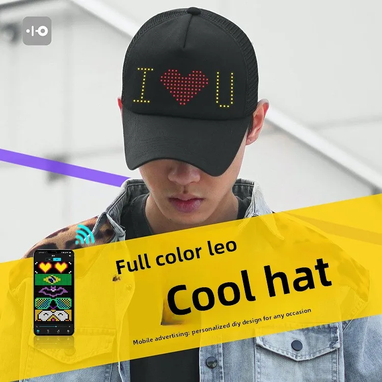 

LED Light Up Hat Unisex DIY Graffiti Glowing Hat Music Sync Sun Hat Large Brim UV Protection Party Cap