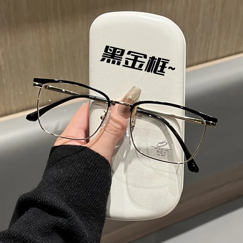 0-0.5-1.0-6.0 Myopia Glasses Rectangular Half Frame Anti Blue Light Versatile Metal Eyeglass Legs Durable Nearsighted Glasses