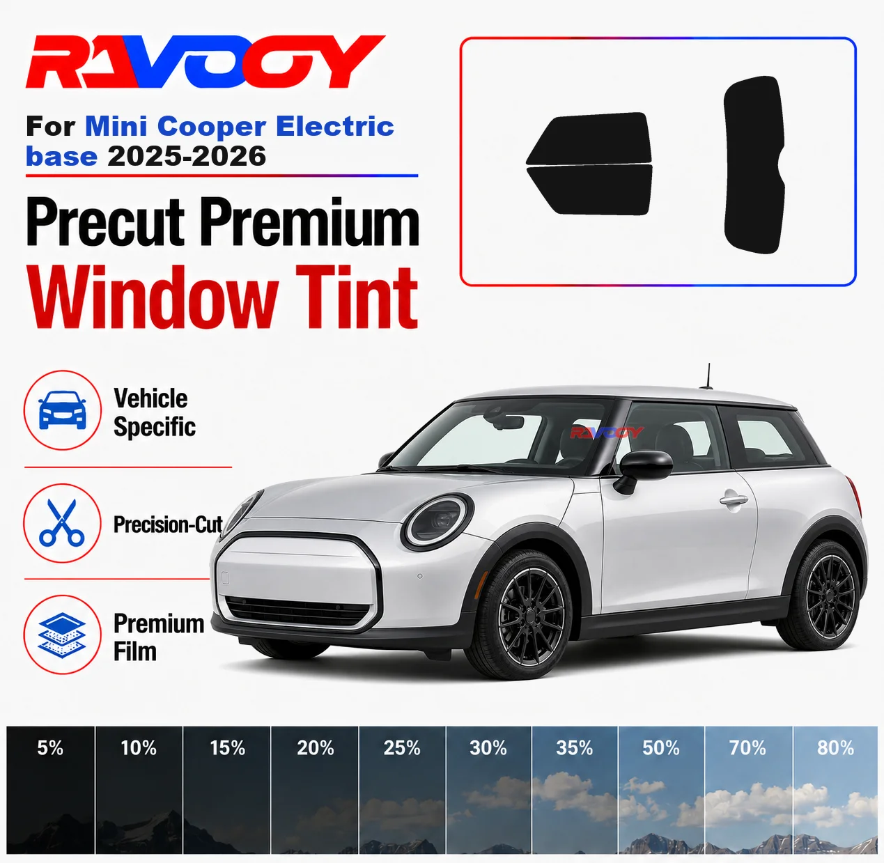 

Premium Precut Window Tint Kit Front Rear Windows Rear Windshield For Mini Cooper Electric base 2025-2026 Nano Ceramic Film