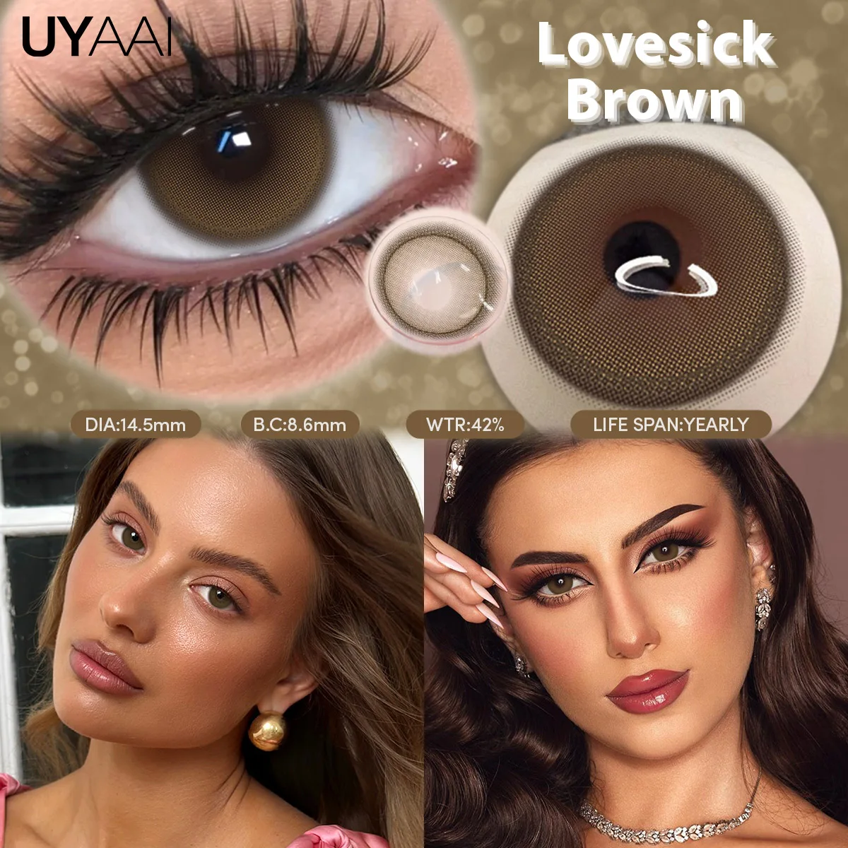 UYAAI Velora Bruin Gekleurde Contactlenzen Natuurlijke Kleur Contactlenzen Vrouwelijke Make-up Gekleurde Pupillen Grijze Ooglenzen Zachte Comfortlenzen