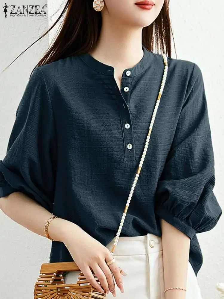 

ZANZEA Fashion Women OL Work Blouse Office Shirt Summer 3/4 Sleeve Solid Buttons Tops 2024 Casual Party Blusas Oversize Chemise