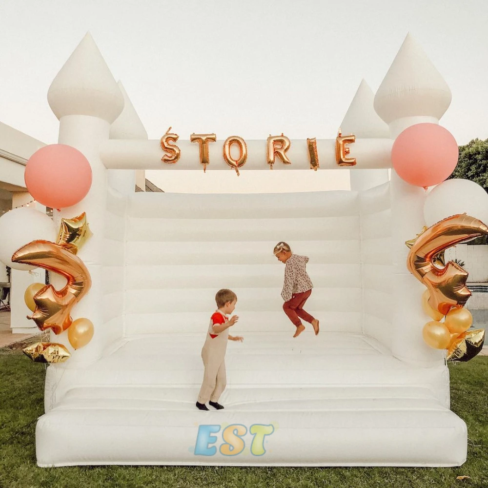 Wedding Party White Bounce House 10x10ft Inflatable White Jumping Castle with Blower White Bounce House for Kids Birthday Party