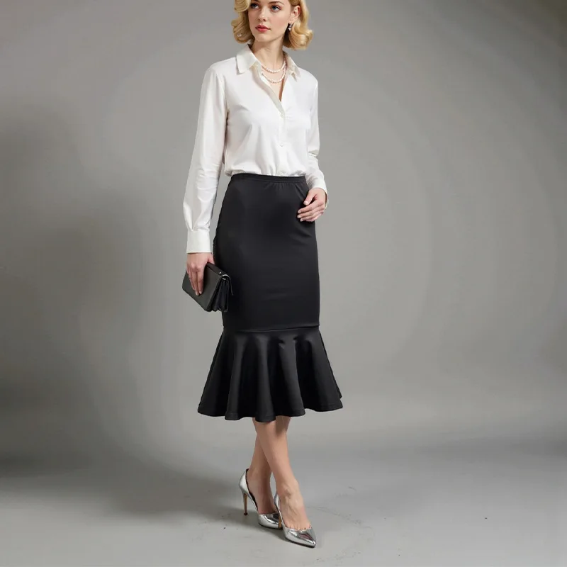 

Ele Fi Tail f Skirt with Elastic Waist for Women Spring Summer Autumn Faionable Casual Skirts by Ruihou