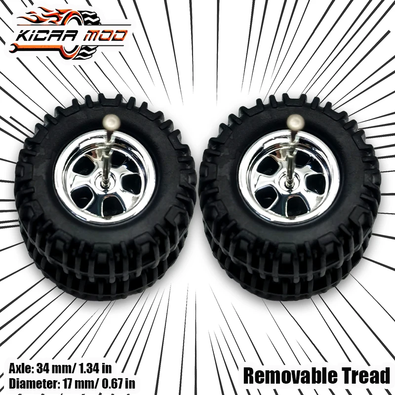 KicarMod 1/64 Monster Truck Off-Road Model Car Wheels for 1:64 Large Size D: 0.67In Rubber Tires Set for Hot Wheels Car Toys