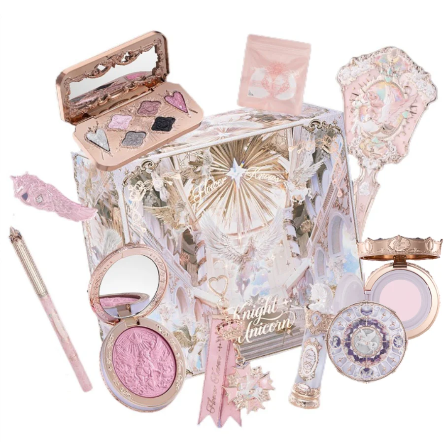Flower Knows Knight Unicorn Makeup Gift Set Lipstick Blush Cloud Setting Powder Starlight Eyeshadow,Cosmetics Kit Gift Box
