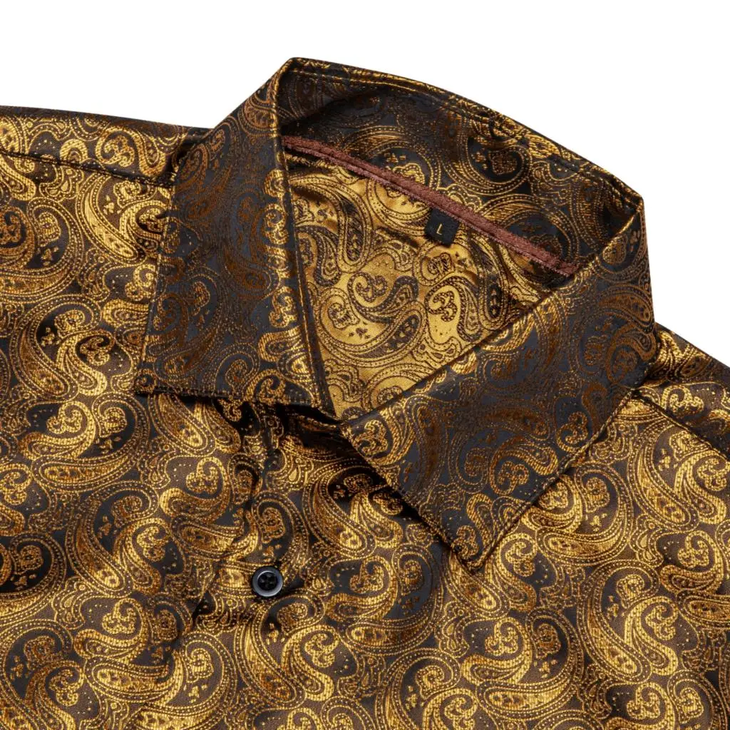 Designer Herrenhemden Seide Gold bestickt Paisley Blume Langarm Casual Blusen Slim Fit Kleidung Revers Tops Barry Wang