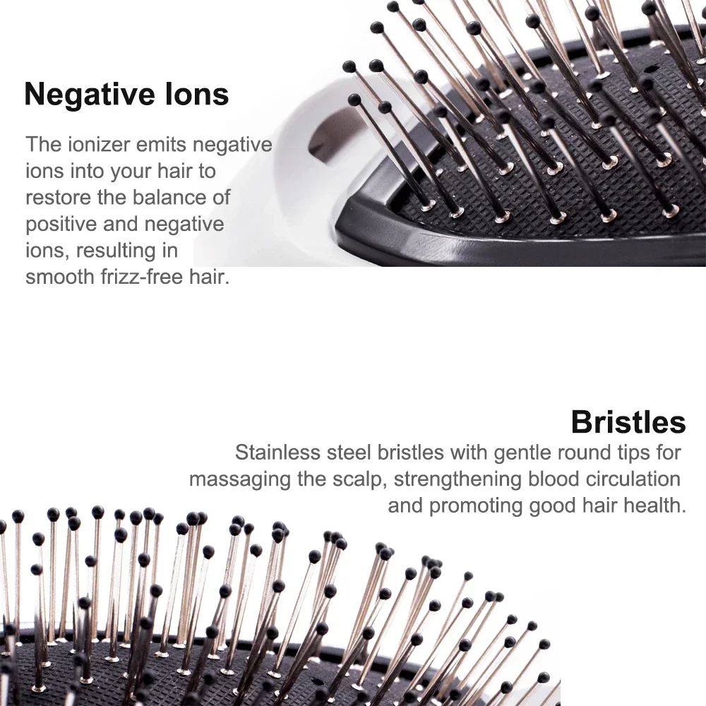 Anti-Frizz Ionic Smoothing Brush Vibration Scalp Massager Ionic Hair Brush Detachable Cushion Pad Wireless Detangling Hair Brush