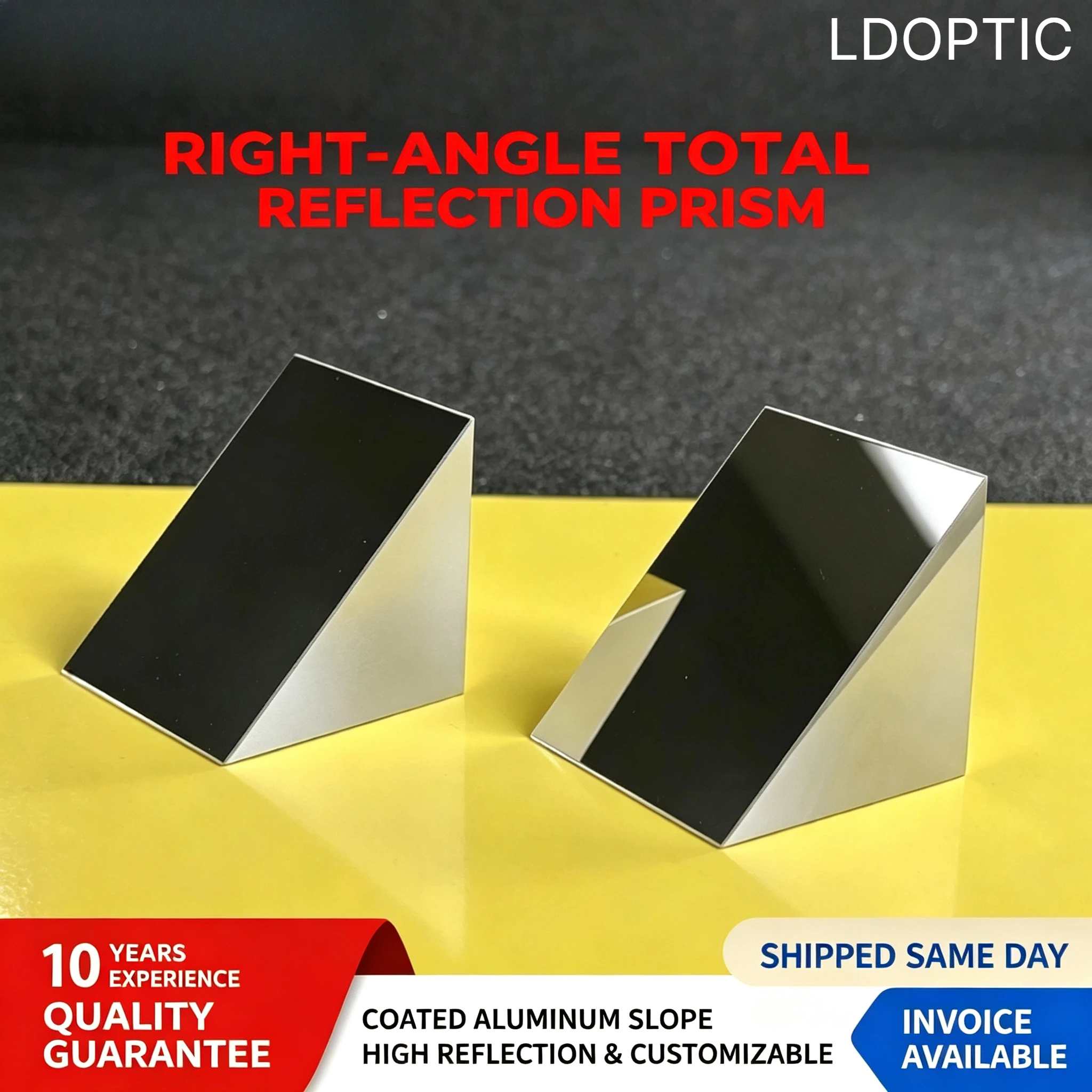 90° Right Angle Prism, Aluminum Coated Hypotenuse Total Reflection Triangular Optical Prism Custom for Optical Experiment