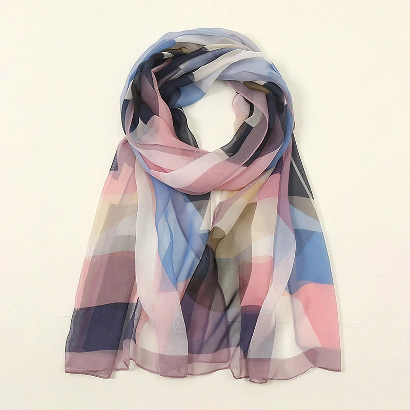 New Fashion Print Design Women Silk Scarf Shawl Elegant Headscarf Convinient Bandage Hijabs Chiffon Muslim Wrap Scarves