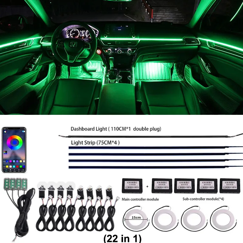 NONE 14/18/22 In 1 Led Auto Umgebungs Licht Innen 213 64 Farbe RGB Regenbogen Beleuchtung Leichter Led Acryl Streifen Streamer Symphonie Lampe 8
