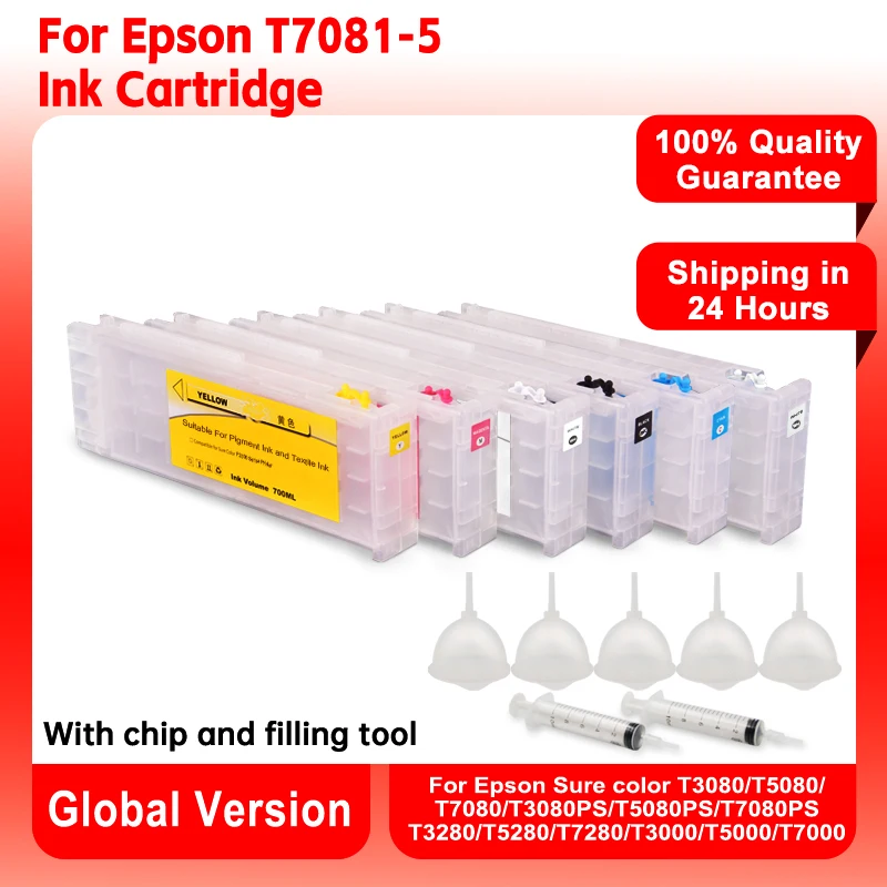 T7081 T7082 T7083 T7084 T7085 Refillable Ink Cartridge for Epson Sure Color T3080/5080/7080//3280/5280/7280/5280D/7280D Printers