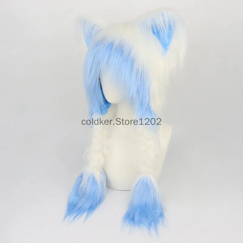 

asdh8@Plush Novelty Animal Hat Fursuit Fur Cat Ears Headwear Plush Warm Beanie Hat Costume Party Head Accessories for HalloweenC