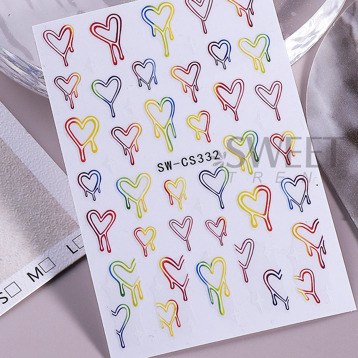 3 قطعة ملصقات أظافر على شكل قلب نيون ملونة جرافيتي قوس قزح تصميم خط تجريدي Y2K نمط عيد الحب لامع ملصق مانيكير إكسسوار #5