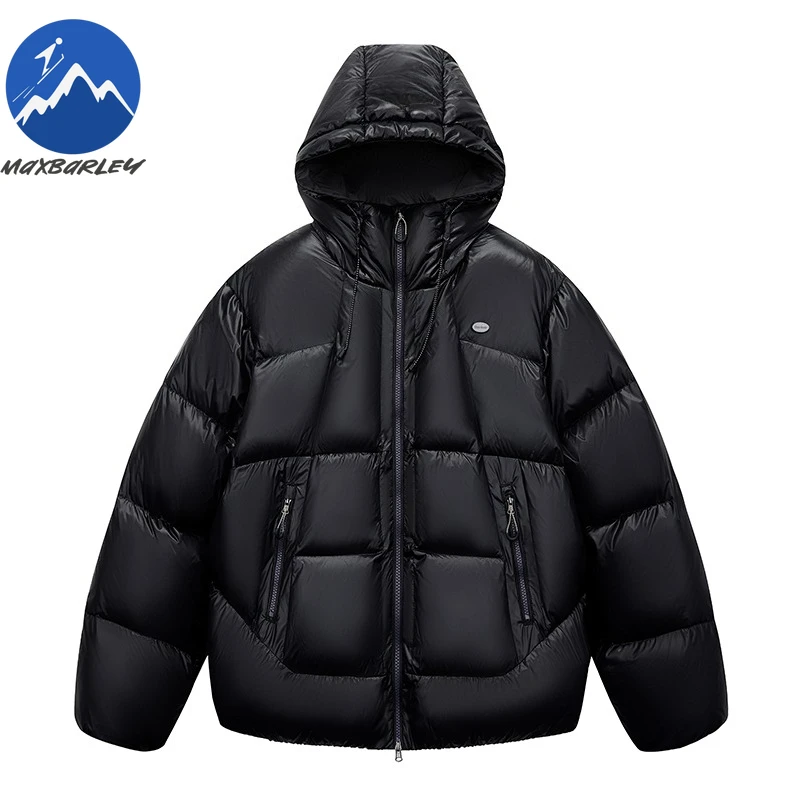 

Maxbarley Winter Ultra-light Down Jacket Men Women High-end Fluffy Warm Duck Down Coat Outdoor Ski Short Hooded Puffer Jacket