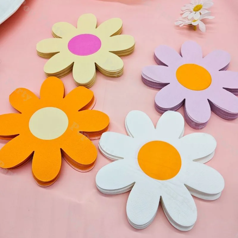 Servilletas de papel con relieve floral de 20 piezas, servilletas de cena suaves en forma de pétalo amarillo, naranja, morado y blanco para boda, fiesta, decoración