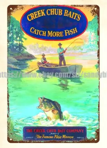 Creek Chub Baits fishing metal tin sign overhead garage collective poster