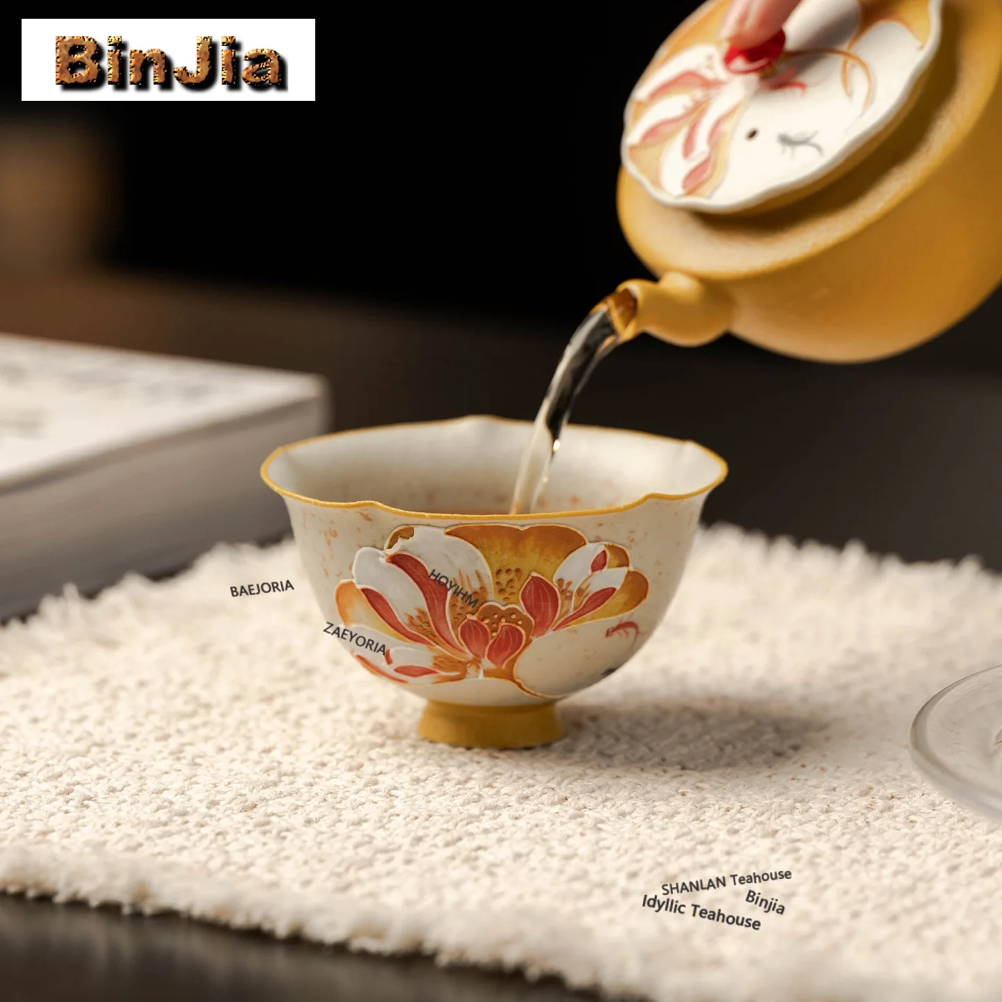 100ml Hand-painted Ginkgo Teacup Handmade Tea Bowl Tea Cup Set Tea-tasting Personal Cup Chazhan Master Cups Cha Accessories