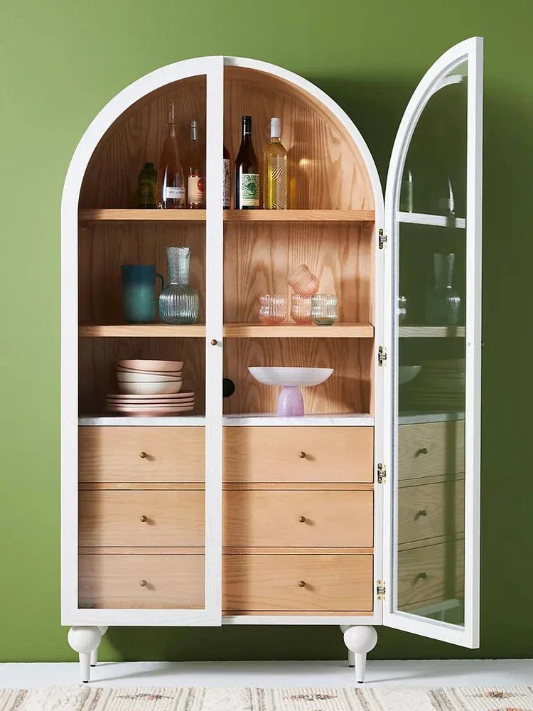 CX Retro Solid Wood Side Cabinet Glass Storage Simple Modern Locker