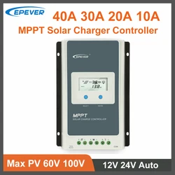 EPEVER 40A 30A 20A 10A MPPT Solar Charger Controller High Efficiency 12V 24V Auto Battery Auto With LCD Display Solar Regulator