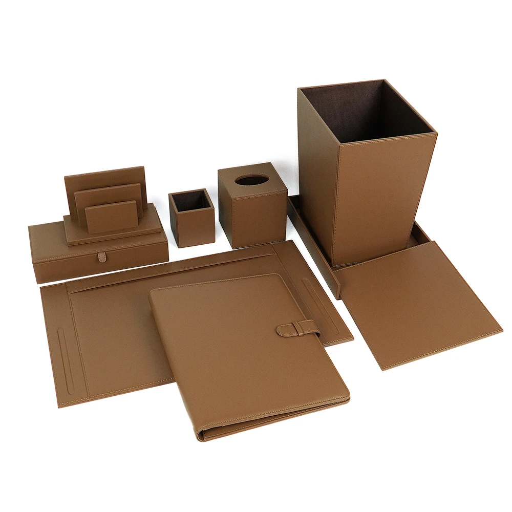Custom leather office accessories supplies stationery table storage set