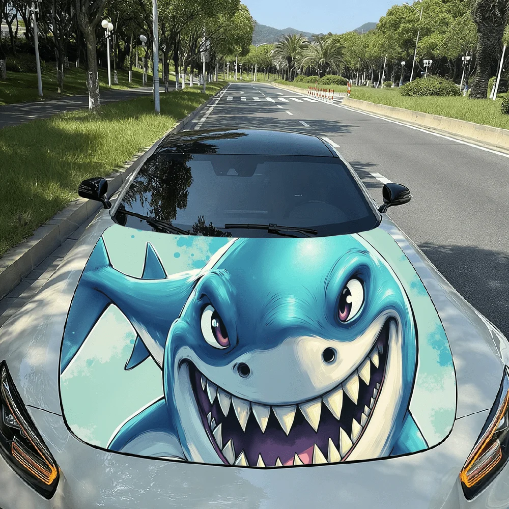 

Cartoon shark with its mouth open and teeth wide open car hood sticker premium vinyl sticker for automotive durable pvc vinyl wr